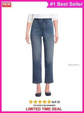 Lands' End Starfish High Rise Pull On Knit Denim Straight Crop Jeans